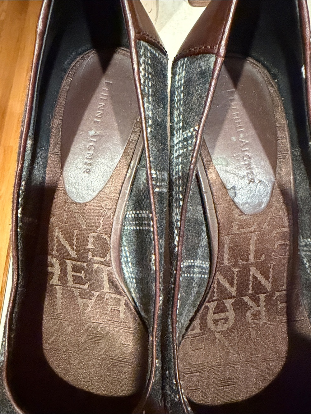 Etienne Aigner Zane Plaid Fabric & Leather
Trim Block Heel Pumps - Size 8M - Picture 12 of 14